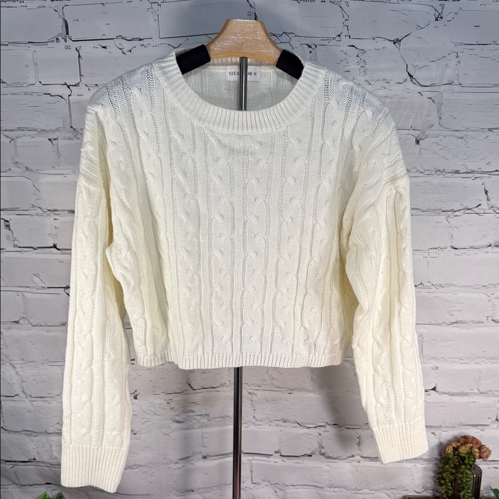 Luca + Grace Elegant Cream Cable‎ Knit Sweater Like New Cropped